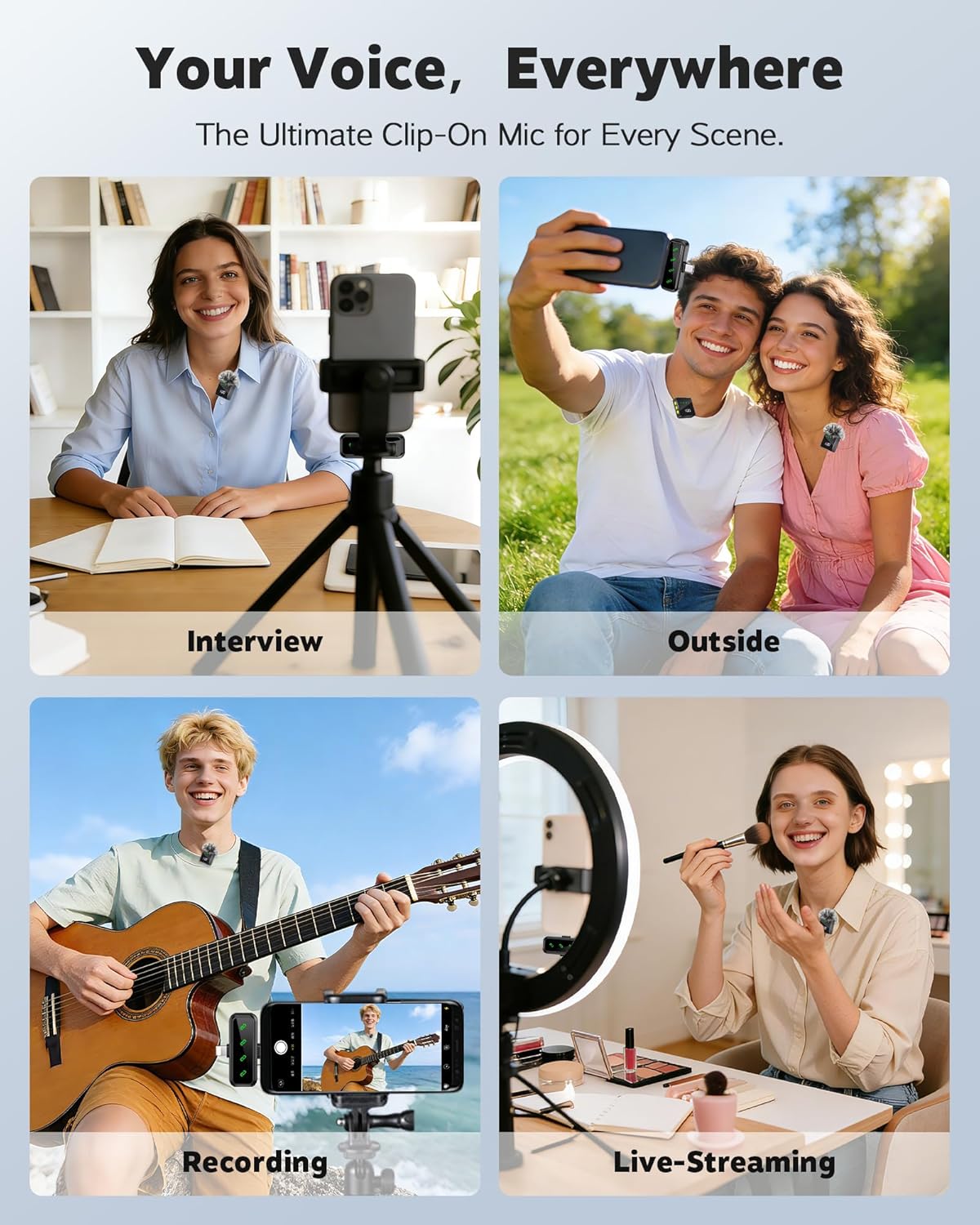 3-in-1 Wireless Lavalier Microphone for iPhone, Android, Cameras - Mini Microphone with Digital Display & Noise Reduction, 20H Battery Life, Mic for Video Recording, TikTok, YouTube, Vlogging