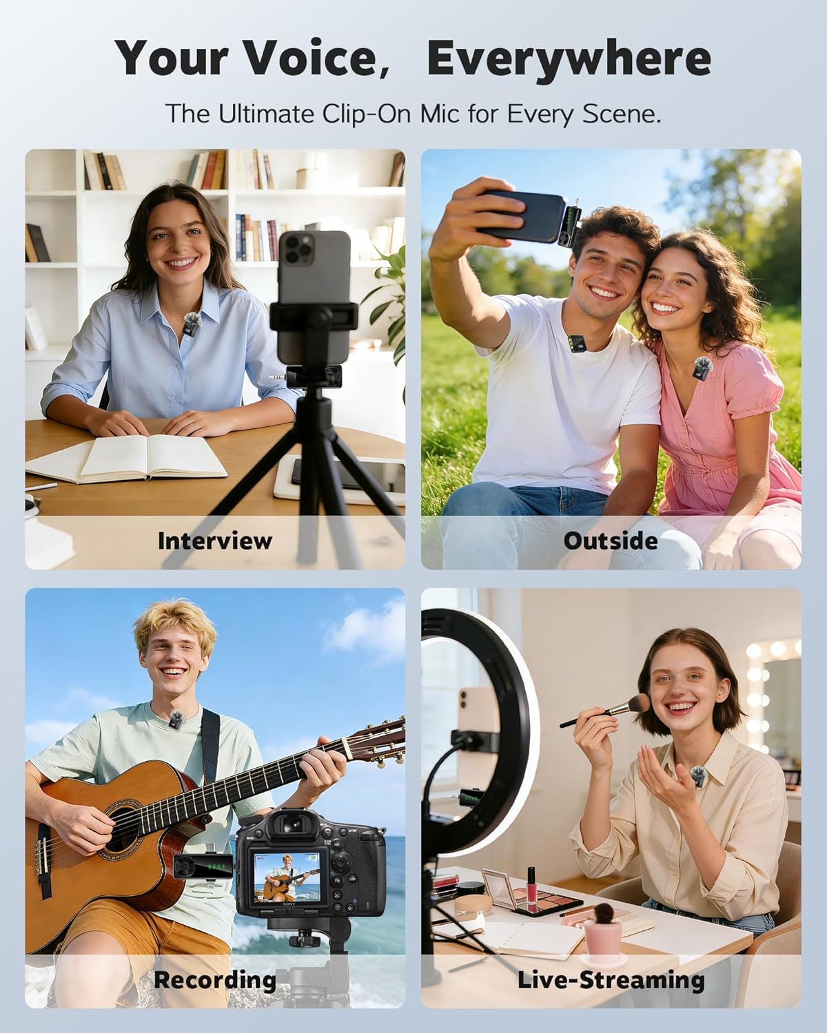 3-in-1 Wireless Lavalier Microphone for iPhone, Android, Cameras - Mini Microphone with Digital Display & Noise Reduction, 20H Battery Life, Mic for Video Recording, TikTok, YouTube, Vlogging