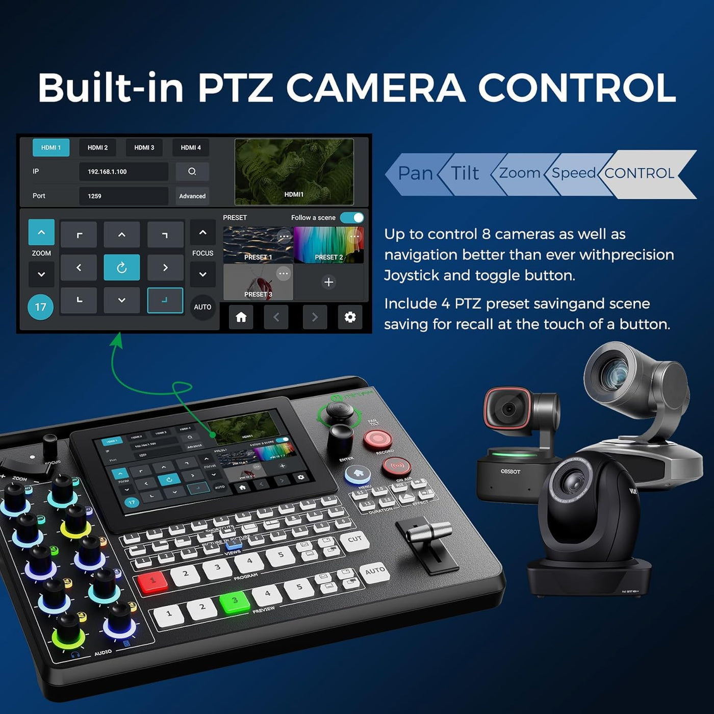 FAZE1 RGBlink mini-Edge SDI All-in-One Live Video Switcher Recorder with 4K SDI/HDMI Inputs, UVC, NDI, PTZ & Audio Mixer – Pro Streaming Kit for Live Streaming, Podcasting, Content Creation