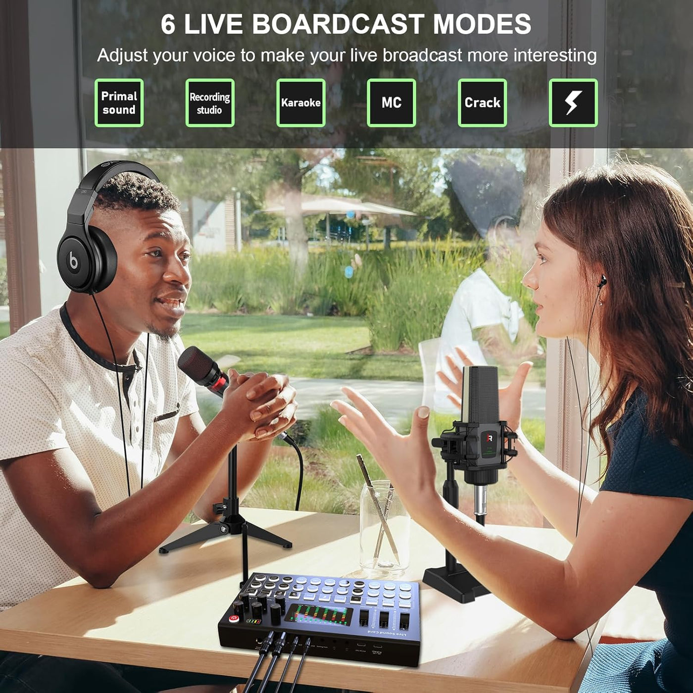 FAZE 1 ALL IN ONE Podcast Equipment Bundle, All-in-One Audio Interface DJ Mixer with Microphone, Stand, Monitor Earphone, Audio Mixer With Sound card for PC/Laptop/Phone, Streaming/Podcasting/Gaming (M9 Set)