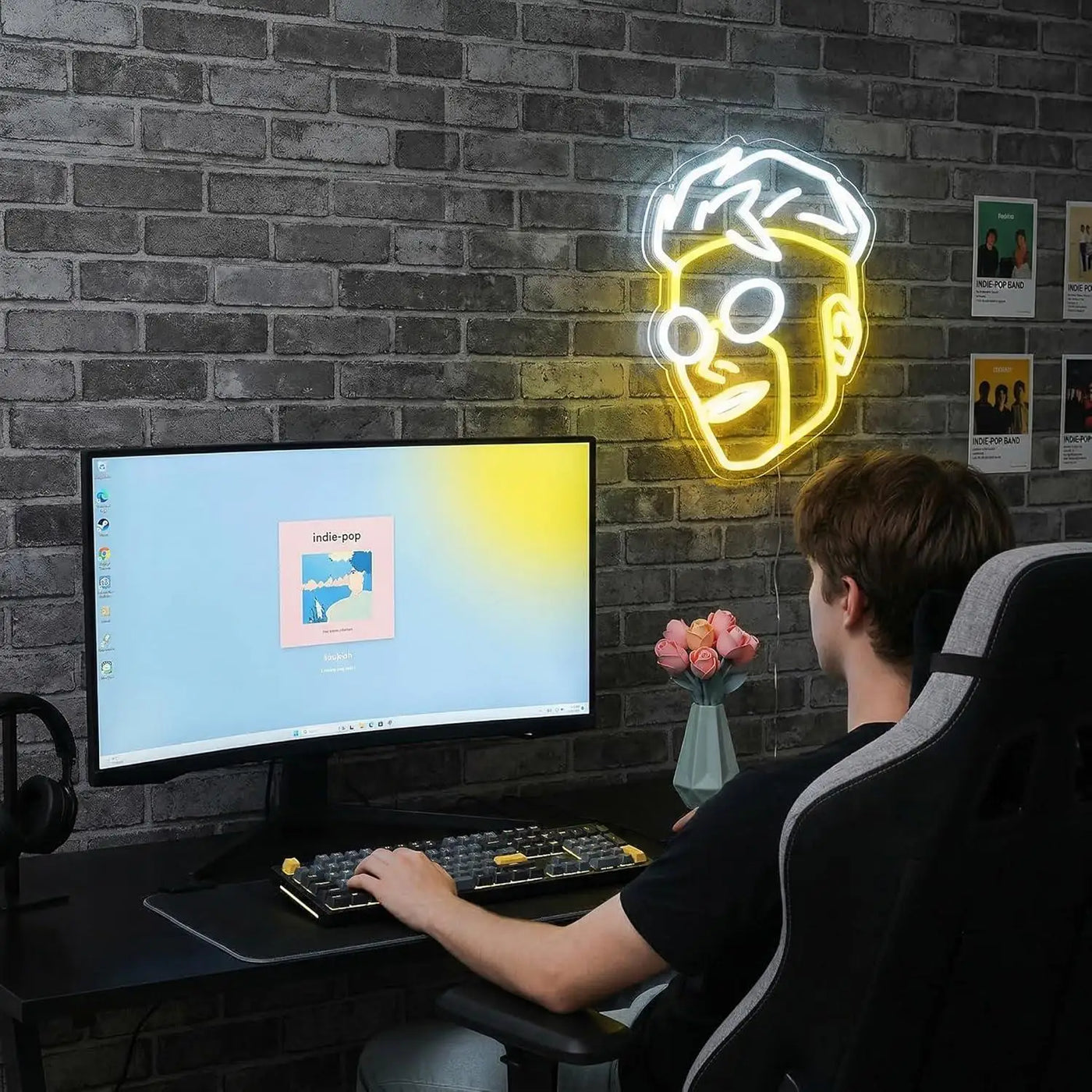 Superhero Head Silhouette Neon Sign USB Dimmable Comic Style LED Neon Light Wall Decor for Man Cave Gaming Room Bedroom Home Bar