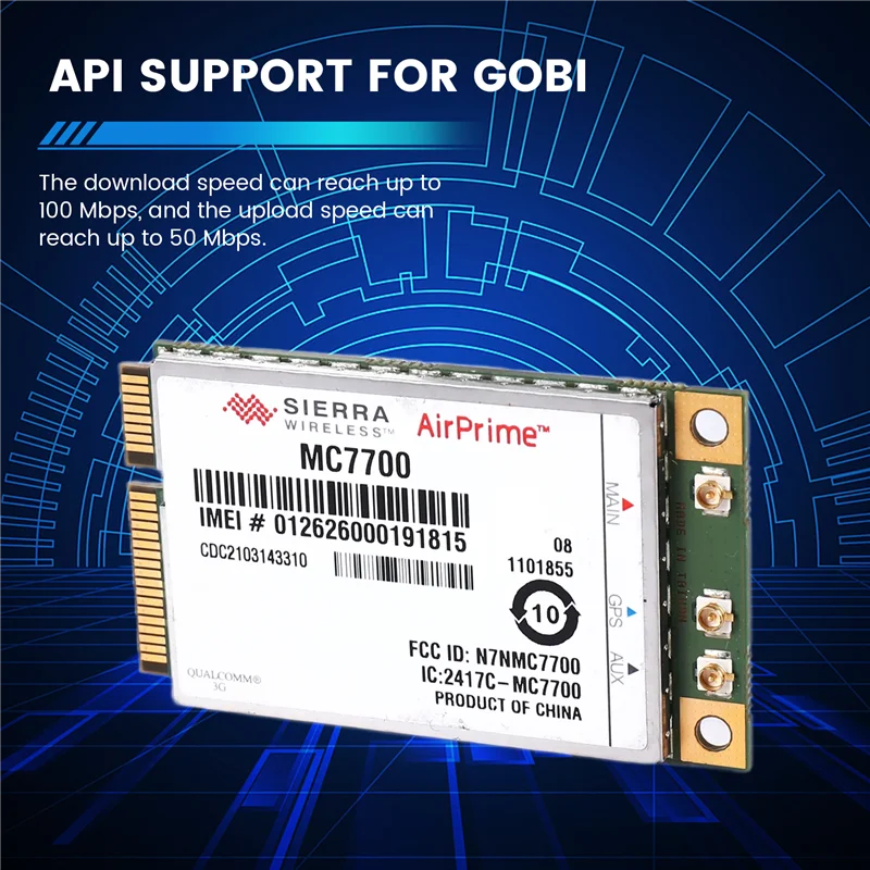 Unlocked MC7700 3G/4G WWAN Card For Sierra Airprime,100Mbps 4G/3G LTE/FDD/WCDMA/Edge GPS Module For Windows/Linux-N34R