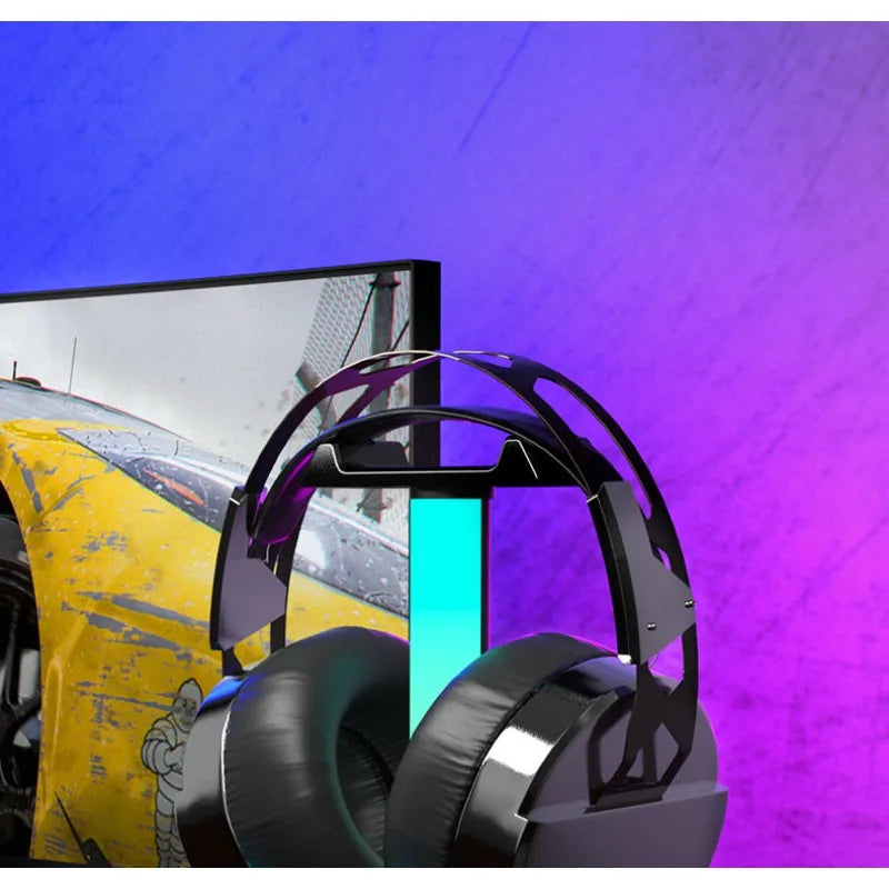 RGB Headphone Stand with Sound Activated Light, Headset Holder with Glowing Storage Base, Gaming Desk Accessory for Mic Pickup