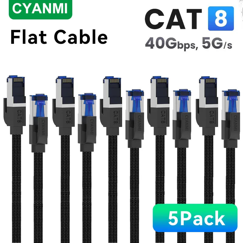 CYANMI [10 Pack 5 Pack 3 Pack]CAT8 Ethernet Cable 40Gbps Networking Braided Internet Lan Cord for Laptops PS 4 Router RJ45 Cable