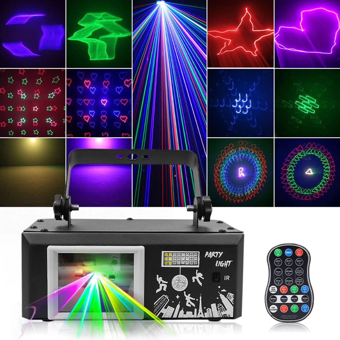 6-in-1 Stage Laser Light, Disco Party LED UV Lighting System with Remote Control & Sound Activated for Club Bar DJ KTV