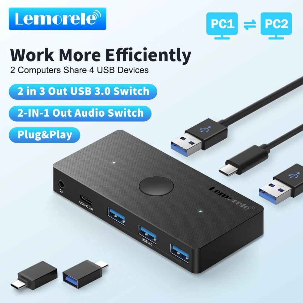 Lemorele USB Switch Adapter USB 3.0 Switcher 2 In put 5 Output USB Switch Printer Sharer For Laptop Computer Keyboard Switcher