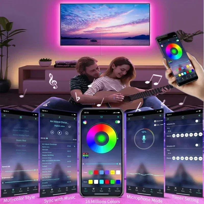 1-30m Bluetooth App RGB 5050 Led Strip Light  5V USB Led Tape Flexible Ribbon Diode Tape for TV Backlight Gaming Room Decoration
