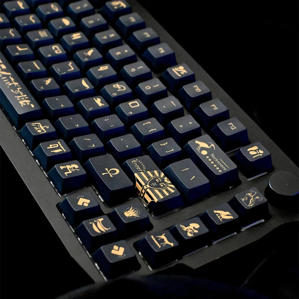 142 Keys Pharaoh Keycap PBT Material Cherry Profile Black Gold Color DYE Sublimation ANSI Layout For Mechanical Gaming Keyboard