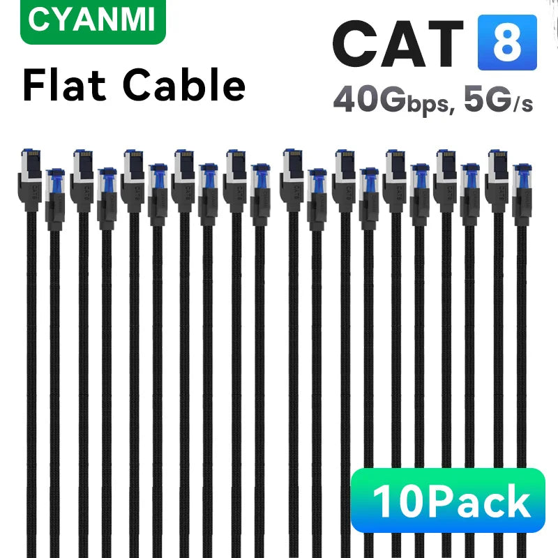CYANMI [10 Pack 5 Pack 3 Pack]CAT8 Ethernet Cable 40Gbps Networking Braided Internet Lan Cord for Laptops PS 4 Router RJ45 Cable