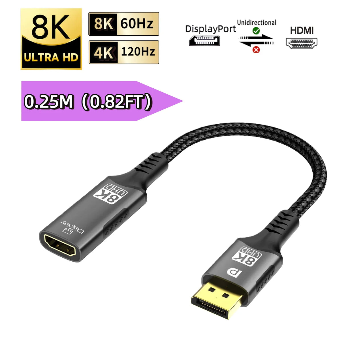 8K@60Hz DisplayPort to HDMI Adapter 4K@120Hz 2K@240Hz DP 1.4 Computer to HDMI 2.0 Screen DP to HDMI Extension Cable for Dell HP