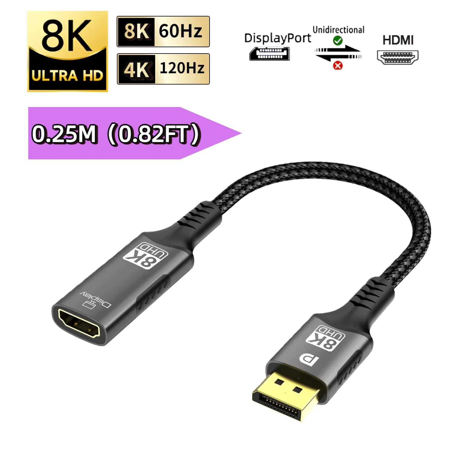 8K@60Hz DisplayPort to HDMI Adapter 4K@120Hz 2K@240Hz DP 1.4 Computer to HDMI 2.0 Screen DP to HDMI Extension Cable for Dell HP