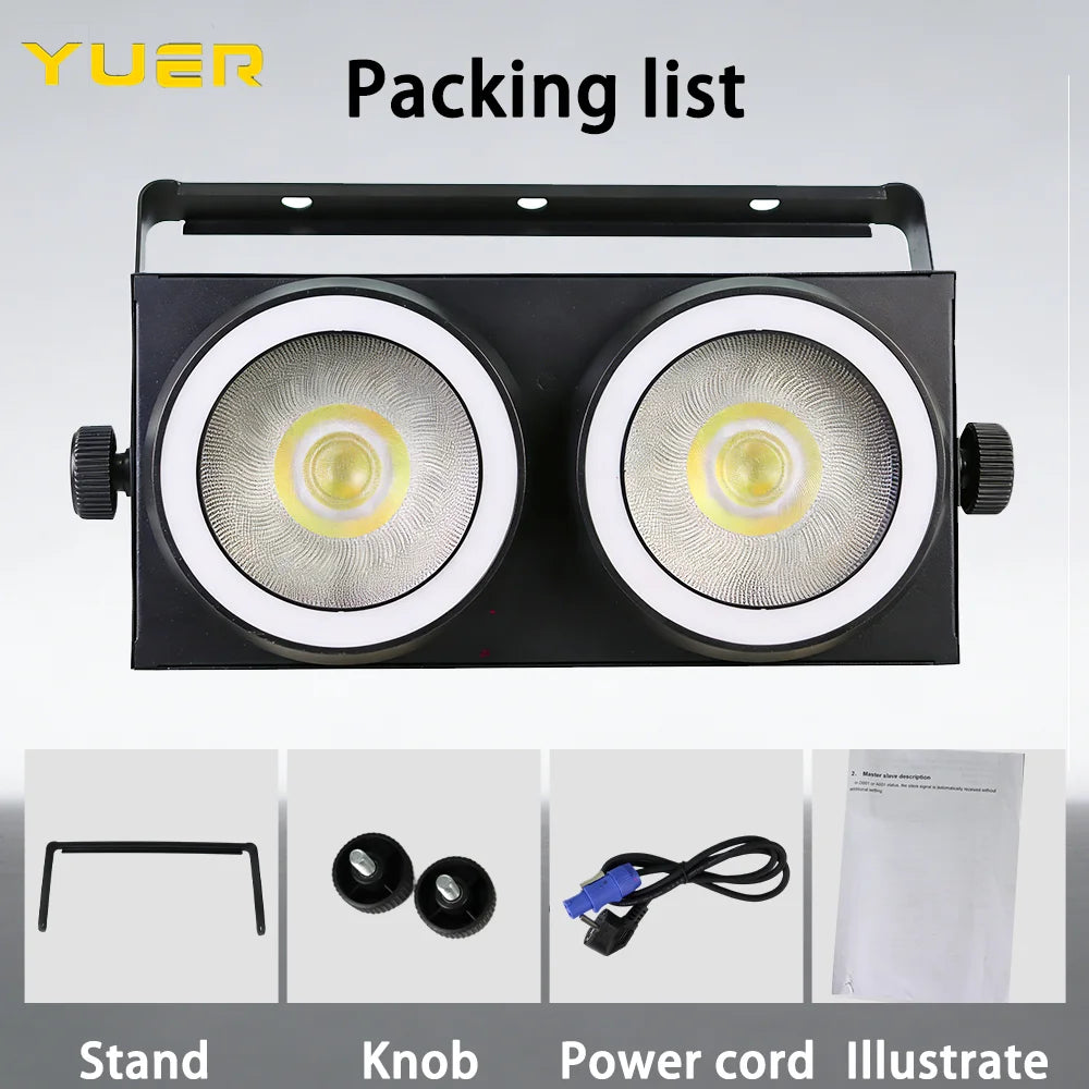 2x100w COB Cool /Warm white Audience Light with ring flash effect Flicker free PWM strobe DMX Sound control for DJ Disco bar