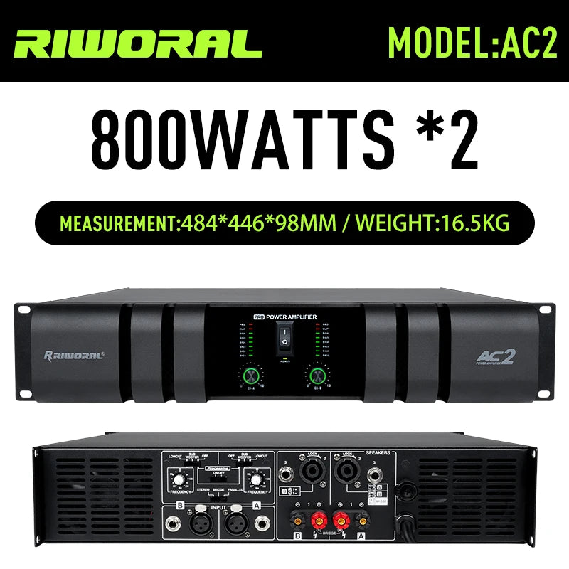 2026 AC2 Hot Selling Hifi Power Amplifier 2 Channel 800W Professional Audio Speaker Power Amplifiers for DJ Club Party