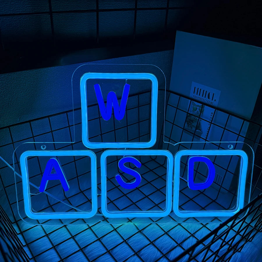 Neon Sign Of Keyboard, Led Sign Of Wasd Key Cap, Used For Decor Of Walls, Bedrooms And Game Rooms-Cool Wasd Key Game Lights.