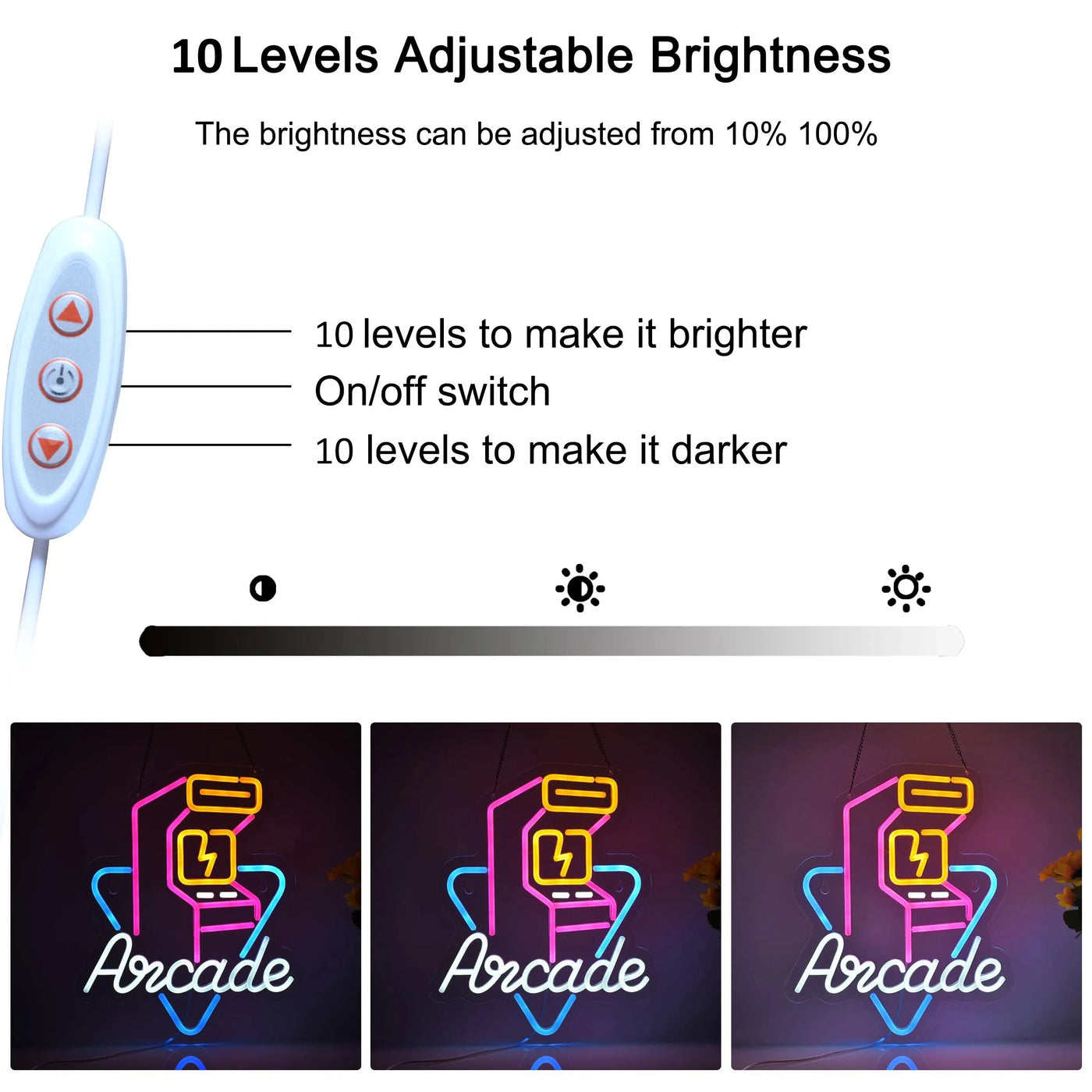 Arcade Personalized Gaming Neon LED Ambient Light USB Powered Dimmable Switch for Bedroom Game Room Home Wall Decoration