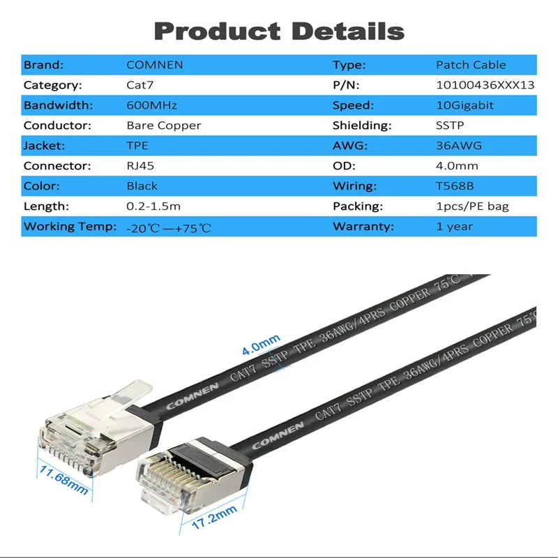 Propatch CAT7 RJ45 Short 10Gbps SSTP 36AWG RJ45 LAN Cable Cord Ethernet Cable Lan  for Ps5 Router Xbox Computer