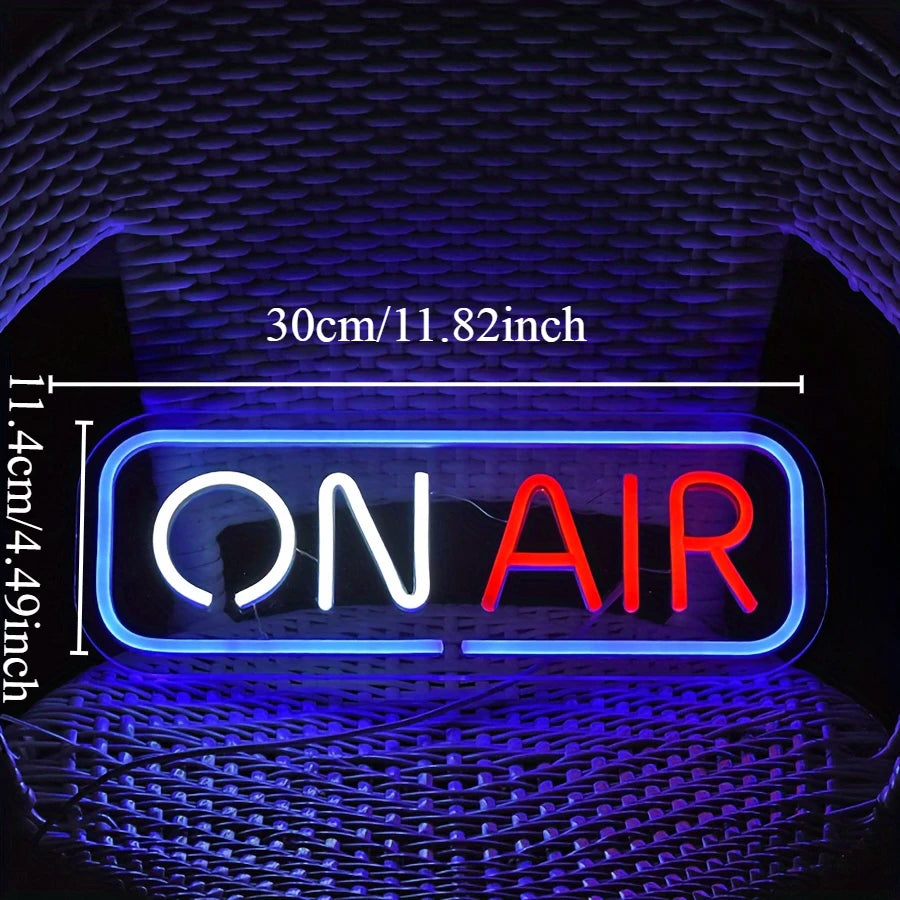 On Air Neon Sign USB Dimmable LED Wall Neon Light Red Glow for Music Studio Podcast Room Streaming Setup Live Broadcast Decor