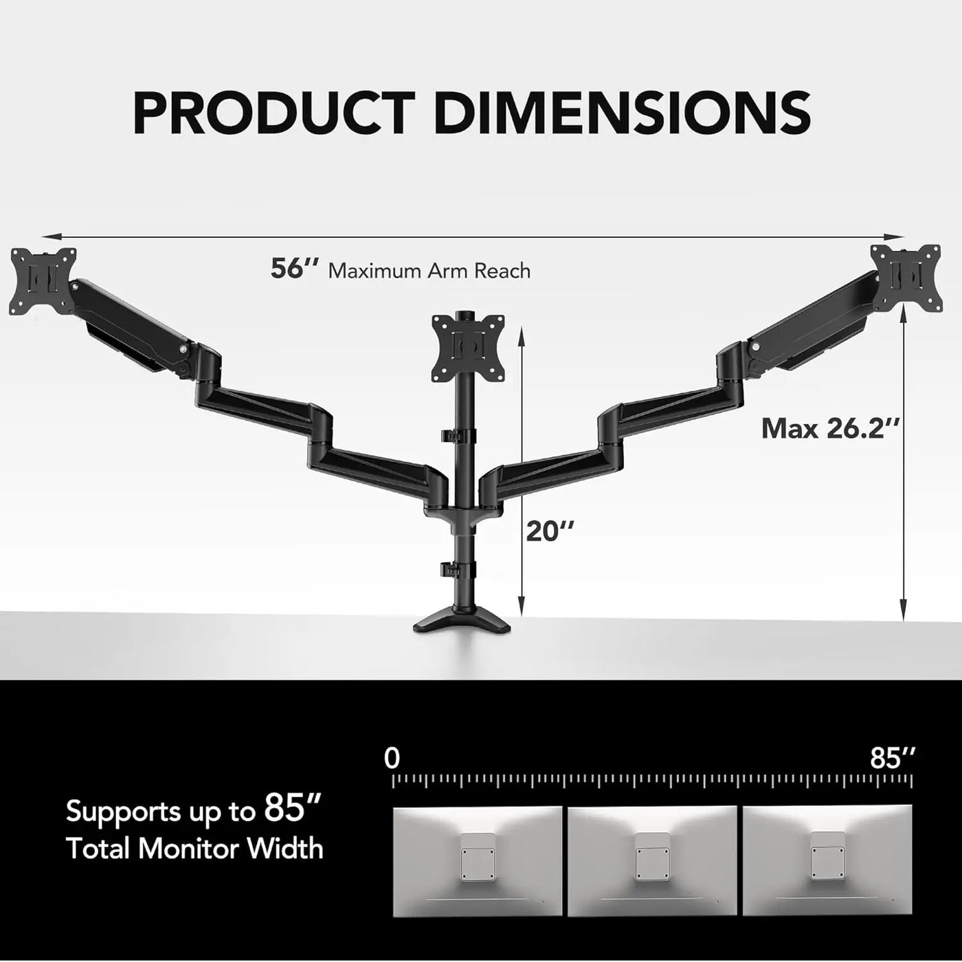 Triple Monitor Mount for 17-32 Inch Screens, Adjustable Gaming Stand with Swivel, Tilt, Rotation, Clamp & Grommet Kit