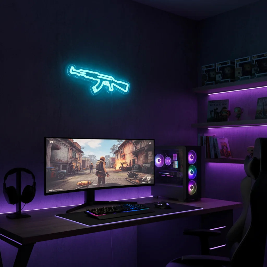 AK Shape Neon Sign - USB-Powered Wall Mounted Gaming Decor with Switch Vibrant E-Sports/Party/Game Room Lighting Wall Decoration