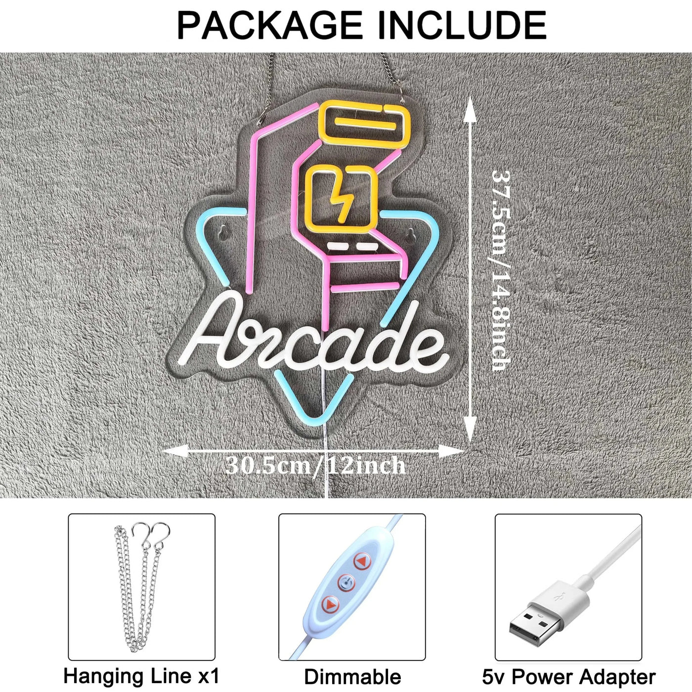 Arcade Personalized Gaming Neon LED Ambient Light USB Powered Dimmable Switch for Bedroom Game Room Home Wall Decoration