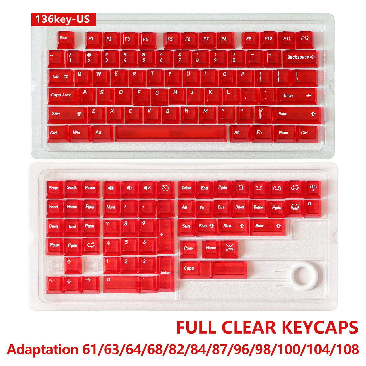 Multilingual Transparent Keycaps, EN/JP/RU/KR Crystal Clear Keycap Set, PC Material Full Translucent Mechanical Keyboard Keys