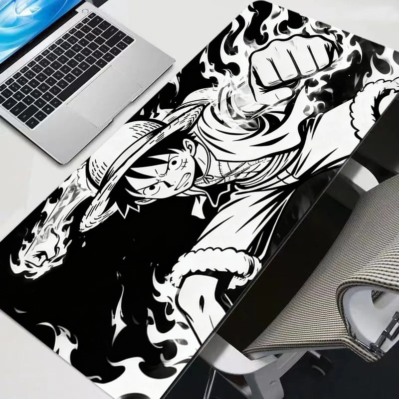 Black and white Mouse Pad One Piece Luffy Big Gamer Gaming Accessories Speed Keyboard Rubber Lock Edge Desk Mat Laptop mousepad