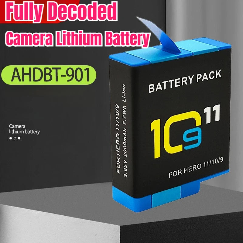 3.85V 2000mAh Battery Full Decoding for GoPro Hero 10  for GoPro Hero 9 for Go Pro 10 Hero 11 Sport Cameras