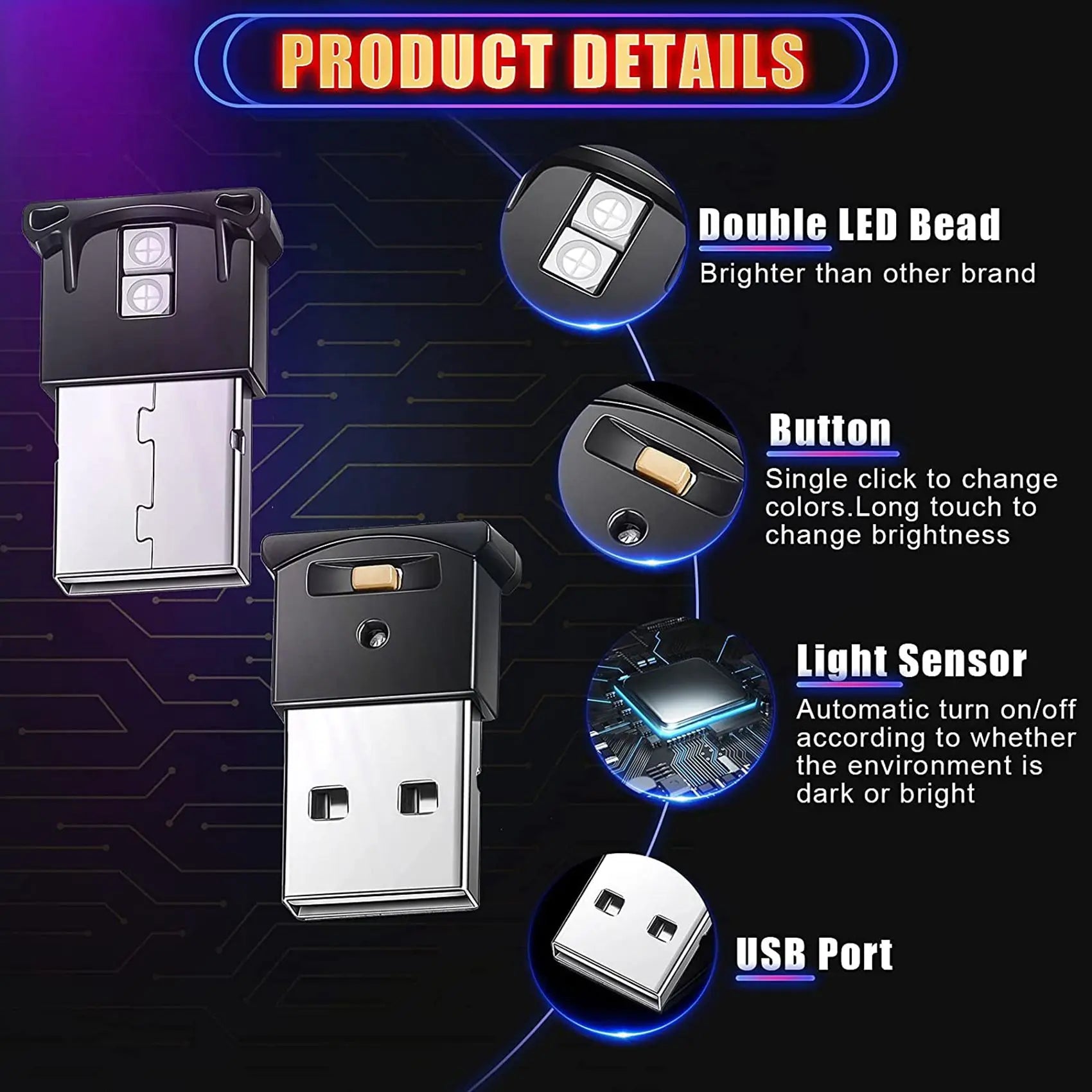 A76K Mini USB LED Light, RGB Car LED Interior Lighting DC 5V, Laptop Keyboard Light Home Office Decoration Night Lamp