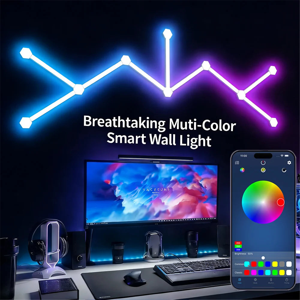 DIY 5V Smart Splicing Quantum Light RGB Creative Gaming Ambient Light Wall Decor Night Light USB Light Strip Music Rhythm Sync