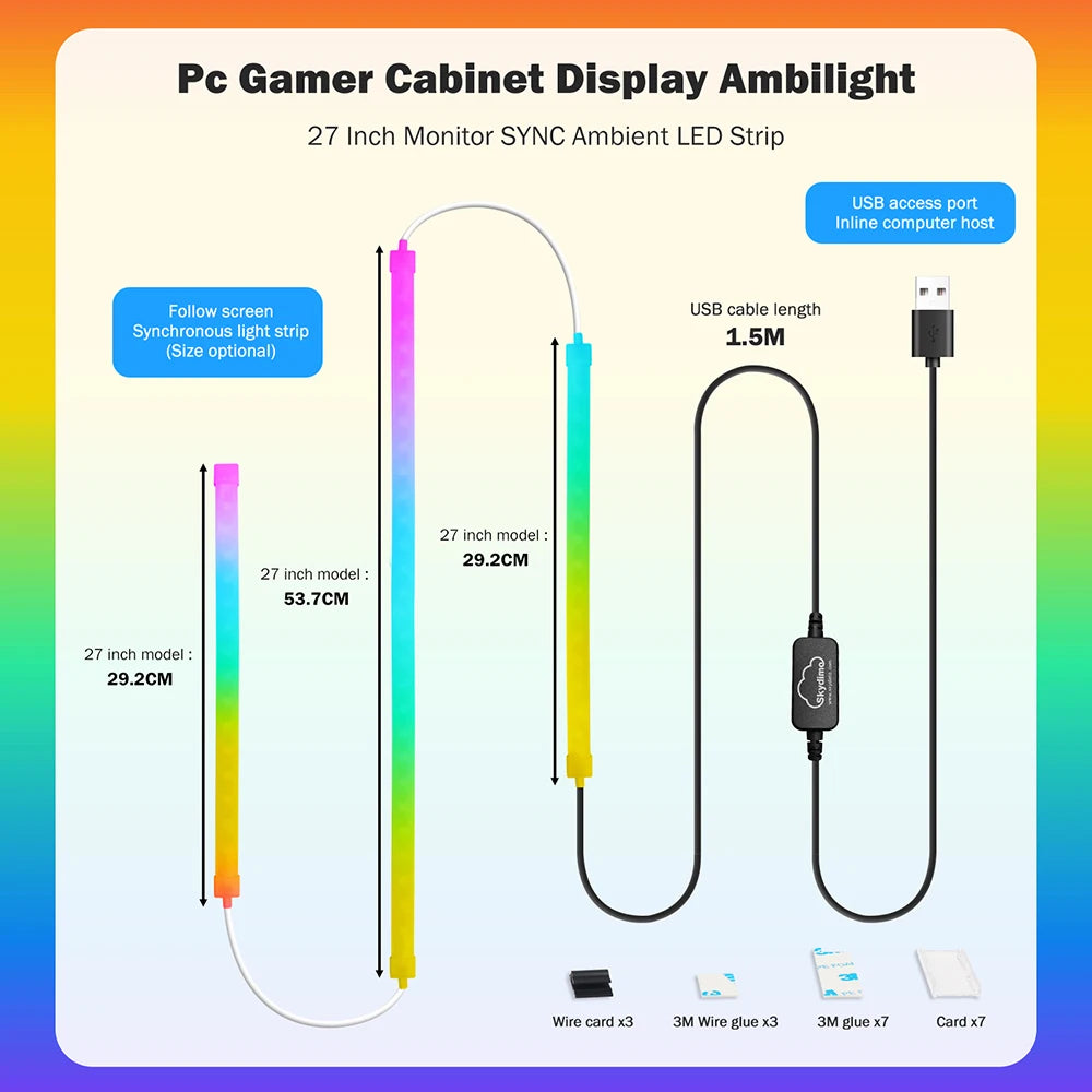 5V USB RGB WS2811B LED Neon Display PC Backlight Strip Light Atmosphere Screen APP Music Sync Decor Kit for Party Gaming Room