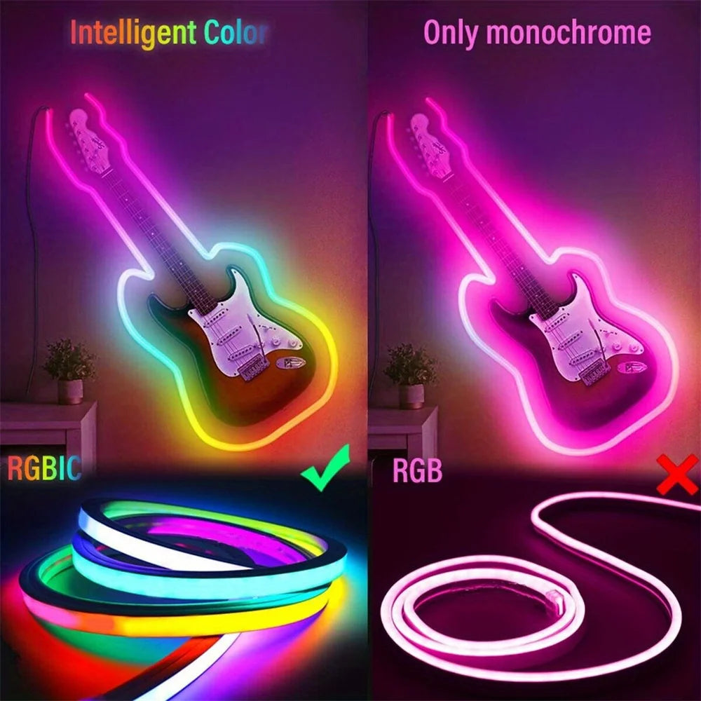 LED Strip with Remote & App, RGB+IC Neon Strip Lights, Flexible Light for Gaming Room, Bedroom Decor Lights, Vibrant Neon Light,