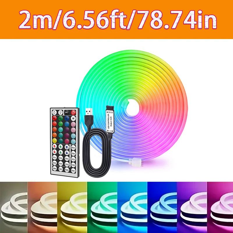 RGB LED Neon Rope Lights,5V USB Power Lamp,Remote Control,Adjustable Brightness,Moldable Strip - Gaming Backlight