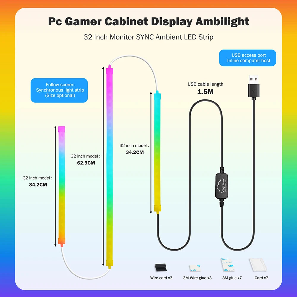 5V USB RGB WS2811B LED Neon Display PC Backlight Strip Light Atmosphere Screen APP Music Sync Decor Kit for Party Gaming Room