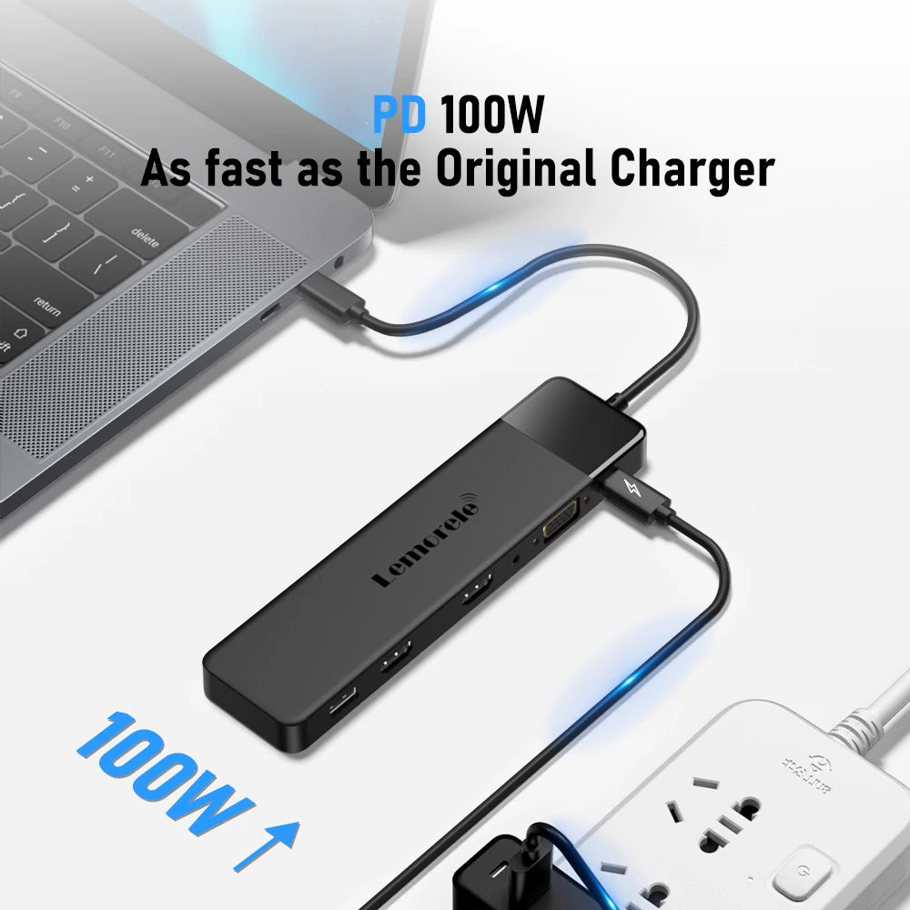 Lemorele 13-in-1 USB C HUB 4K30Hz HDMI USB3.0 PD100W Docking Station RJ45 VGA SDTF USB Splitter for Laptop Macbook Pro Air iPad