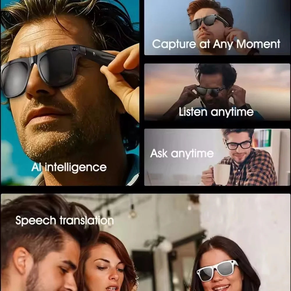 Smart Glasses AI Camera HD Wearable Mini Camera Bluetooth Voice Assistant Control Video Photo Recorder With Touch Botton