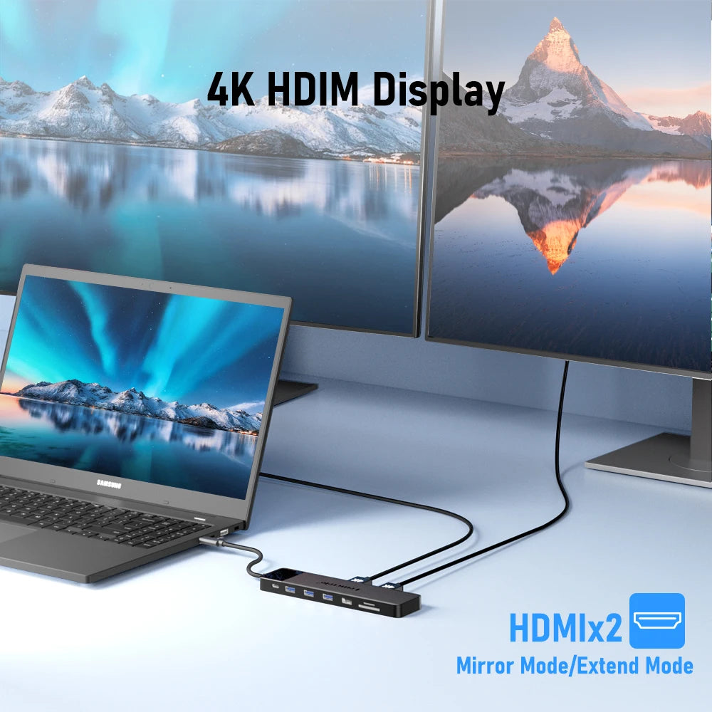 Lemorele 13-in-1 USB C HUB 4K30Hz HDMI USB3.0 PD100W Docking Station RJ45 VGA SDTF USB Splitter for Laptop Macbook Pro Air iPad