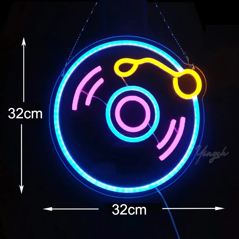 Music Records Neon Sign Light LED Letter Note Sign Decoration Lamp for Room Studio Party Club Podcast Wall Hanging Night Light