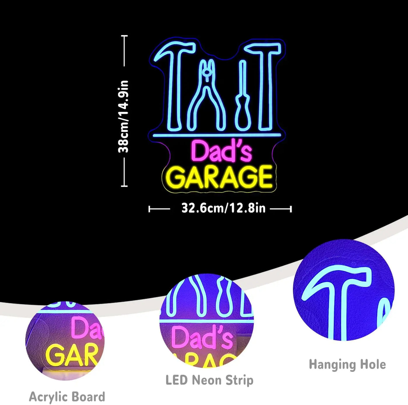 Dad's Garage Neon Sign USB Powered LED Light for Auto Repair Shop Gaming Room Bedroom Decoration Business Art Wall Light
