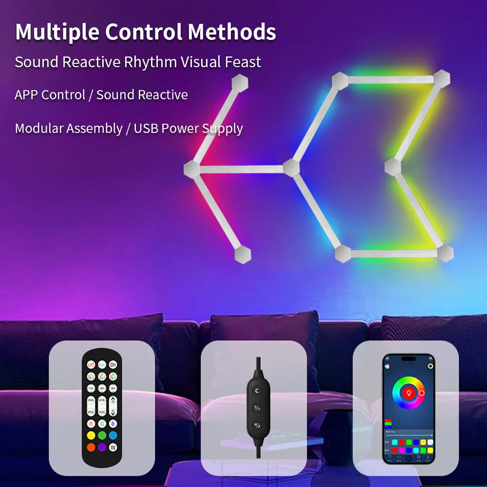 DIY 5V Smart Splicing Quantum Light RGB Creative Gaming Ambient Light Wall Decor Night Light USB Light Strip Music Rhythm Sync