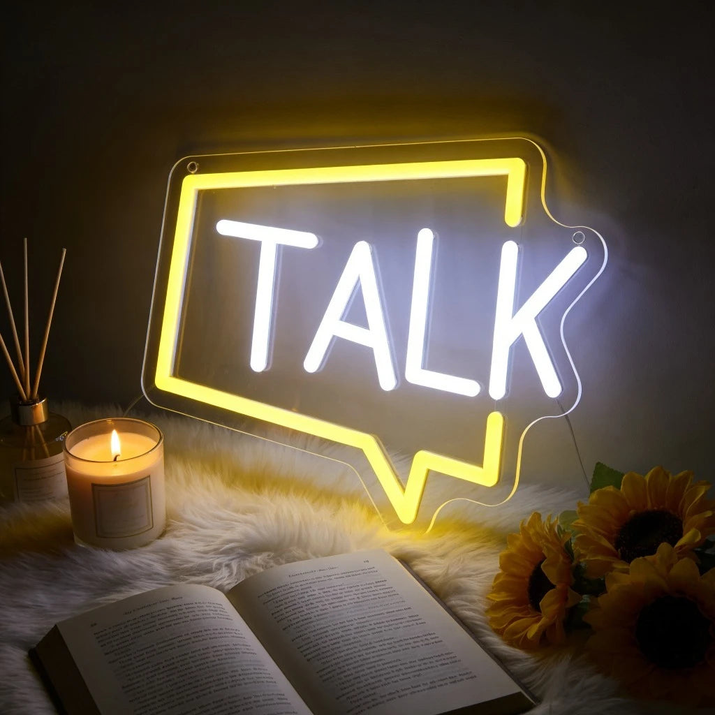 Speech Bubble TALK Neon Sign Office LED Neon Light USB Dimmable for Podcast Studio Bedroom Therapy Space Speech Event Wall Decor