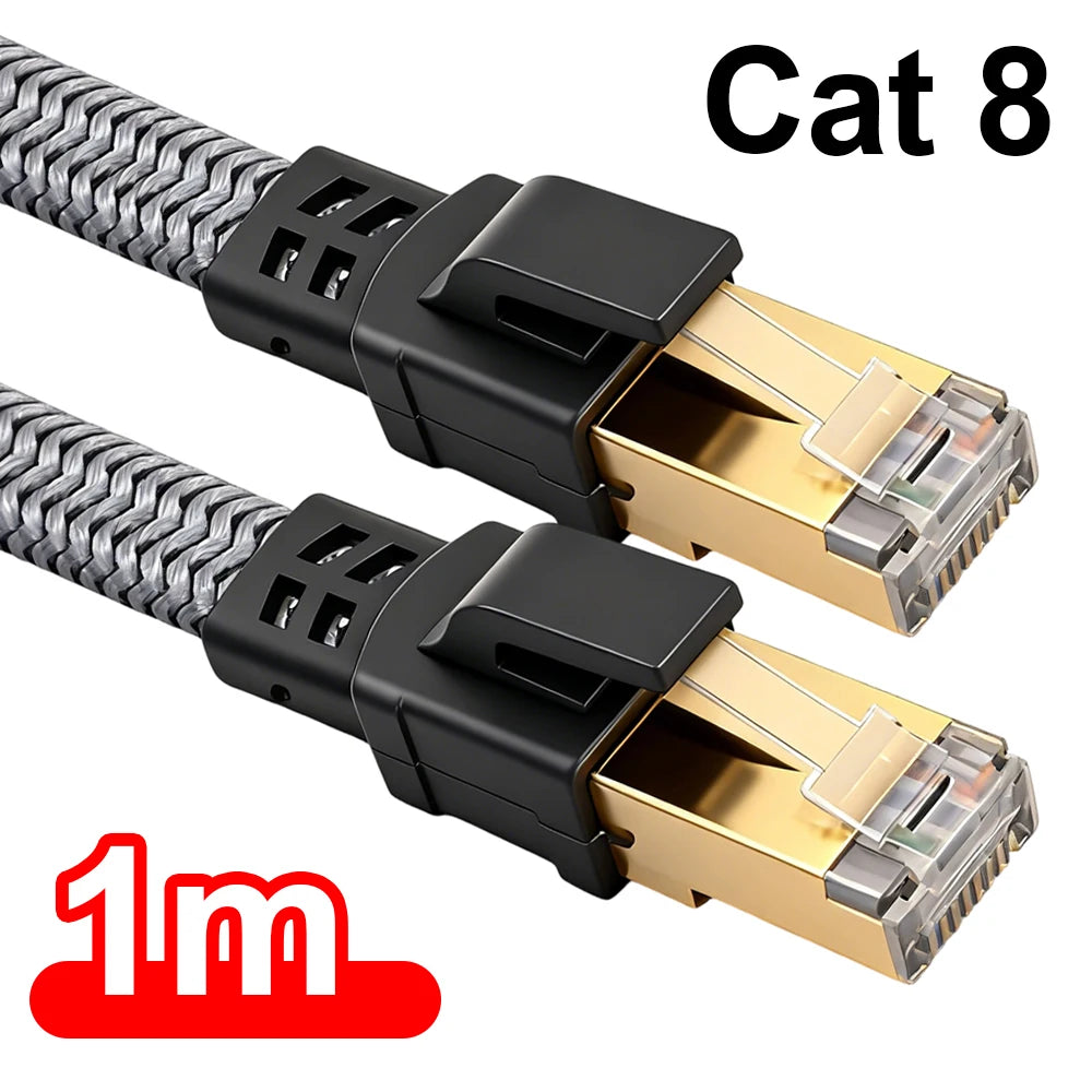 1/2Pcs CAT8 Ethernet Cable 40Gbps Flat Nylon Braided Network Lan Cord for PC Modem Laptop PS 5 Router RJ45 Cable Ethernet Cat 8