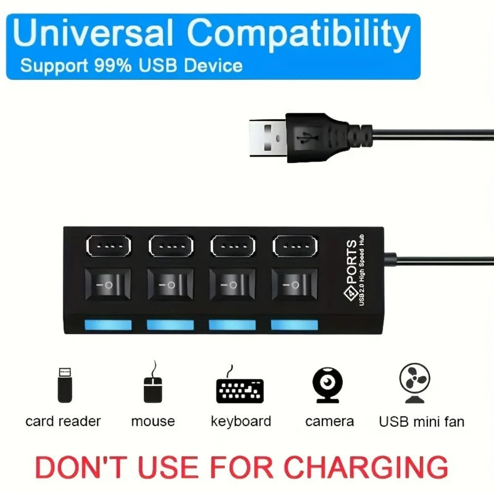 4/7 Port USB 2.0 Hub High Speed Multi Splitter Adapter Expander with LED Lamp Switch for PC Laptop Computer Extender