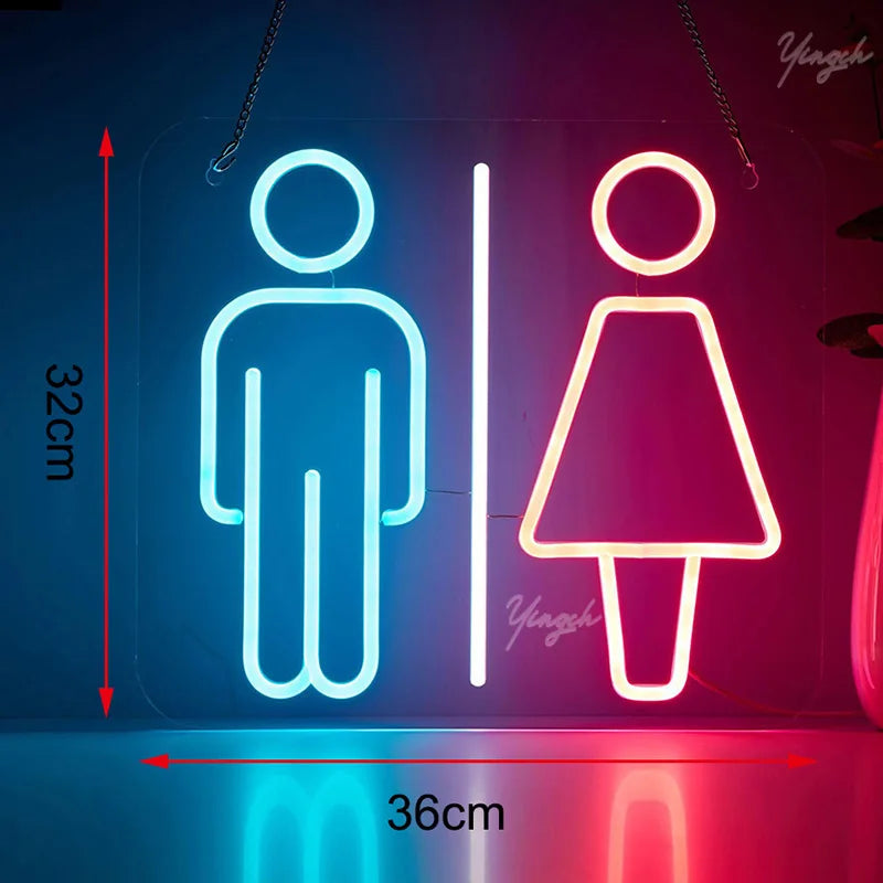 LED Toilet Neon Sign Custom WC Directional Neon Men Women Figure Sign Decoration Lamp Washroom Entrance for Party Bar Gaming