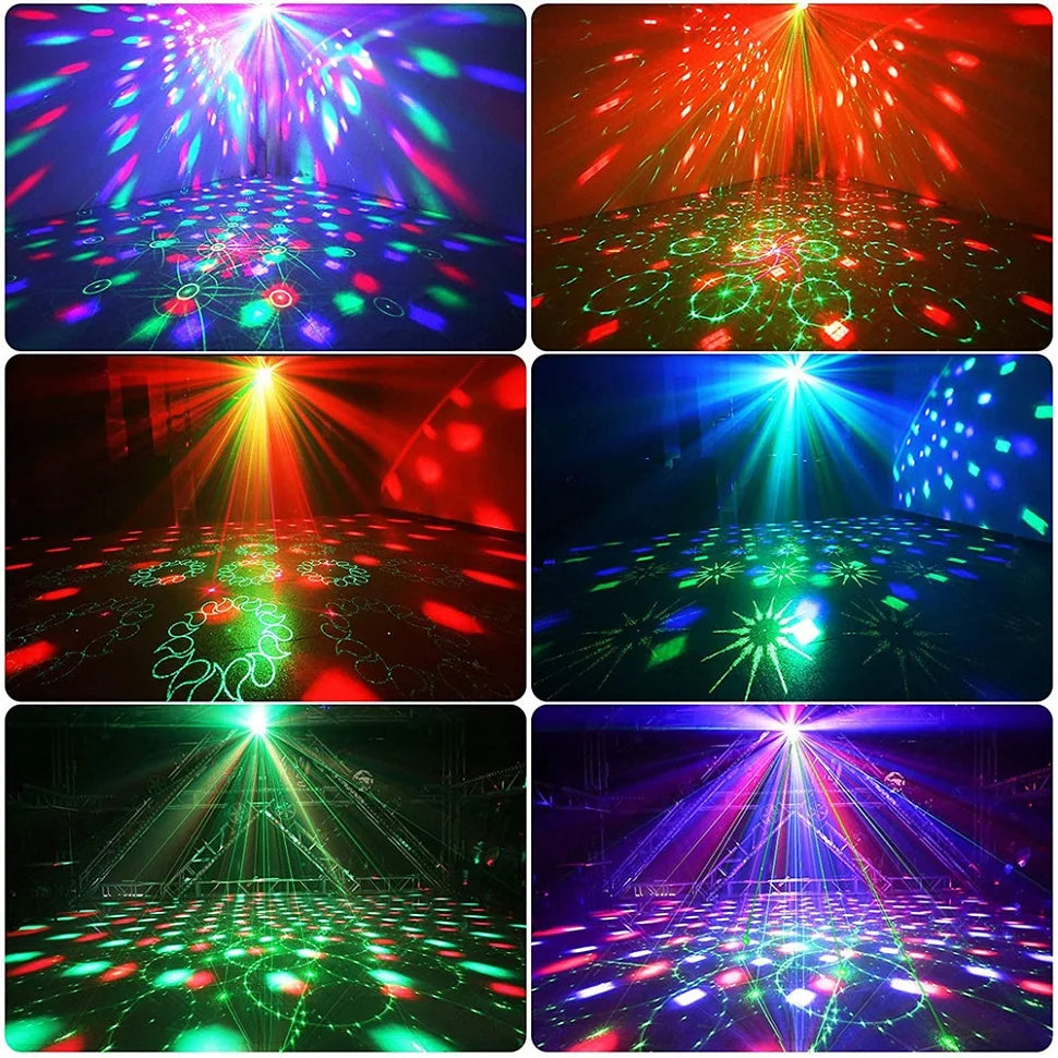 Dj Party Disco Ball Light with Patterns and Sound-Activated Laser Projection Light, USB Cable, Led Stage Strobe Light That Synchronizes with Music, Christmas Party/Home Karaoke/Dance/Club Bar Light