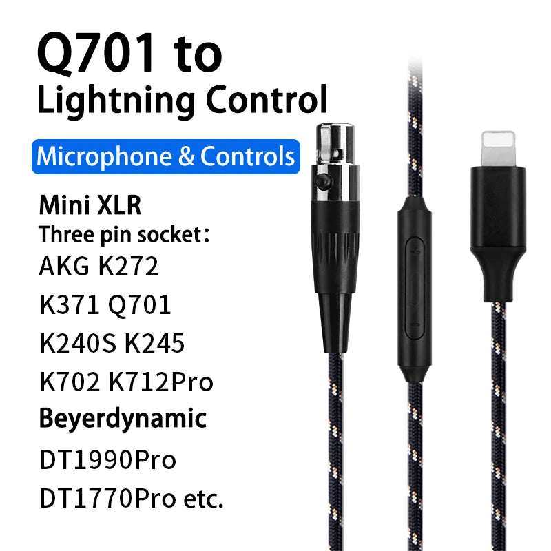 For AKG Q701 K240S K272 K371K701 DT1990Pro Replaceable TYPE-C USB-A Lightning to Mini XLR 3-Pin Desktop Computer Headphone Cable
