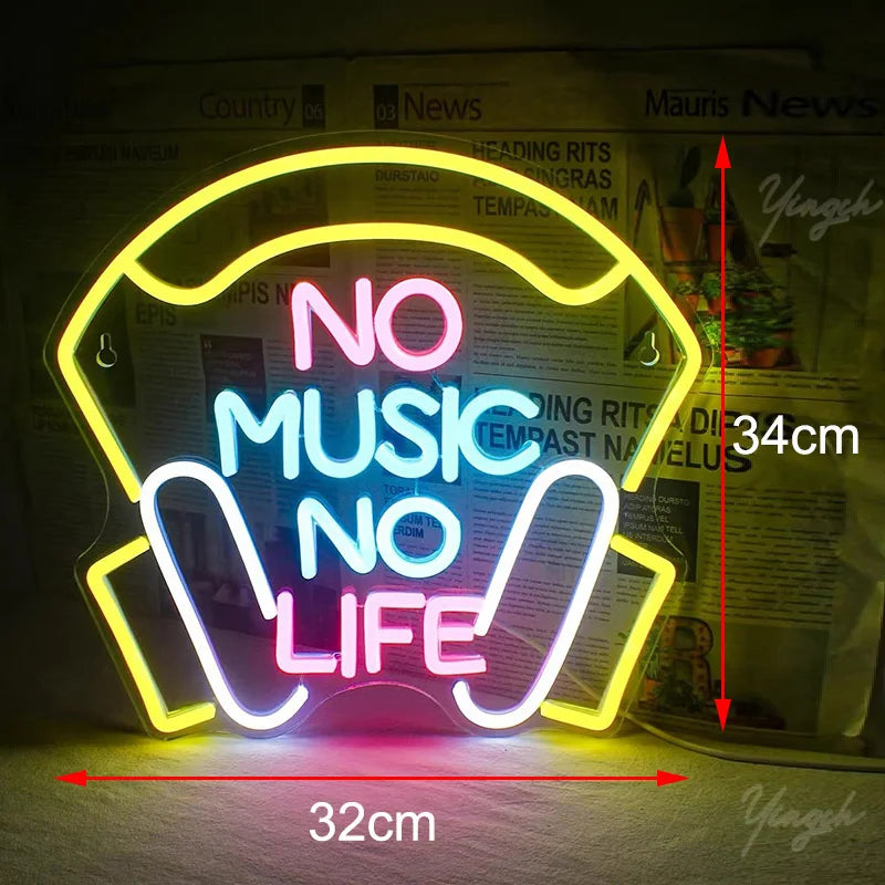 Music Records Neon Sign Light LED Letter Note Sign Decoration Lamp for Room Studio Party Club Podcast Wall Hanging Night Light
