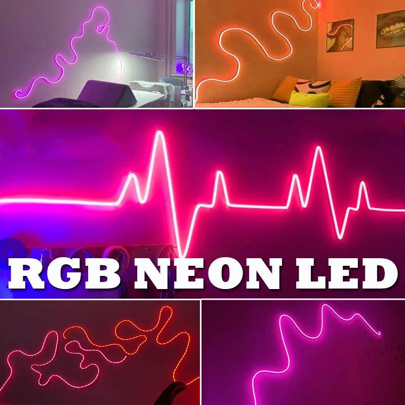 5V USB RGB Neon Rope Lights Flexible LED Strip Remote Control for Gaming Room Decor Lighting