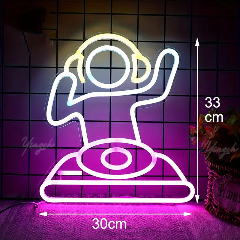 Music Records Neon Sign Light LED Letter Note Sign Decoration Lamp for Room Studio Party Club Podcast Wall Hanging Night Light