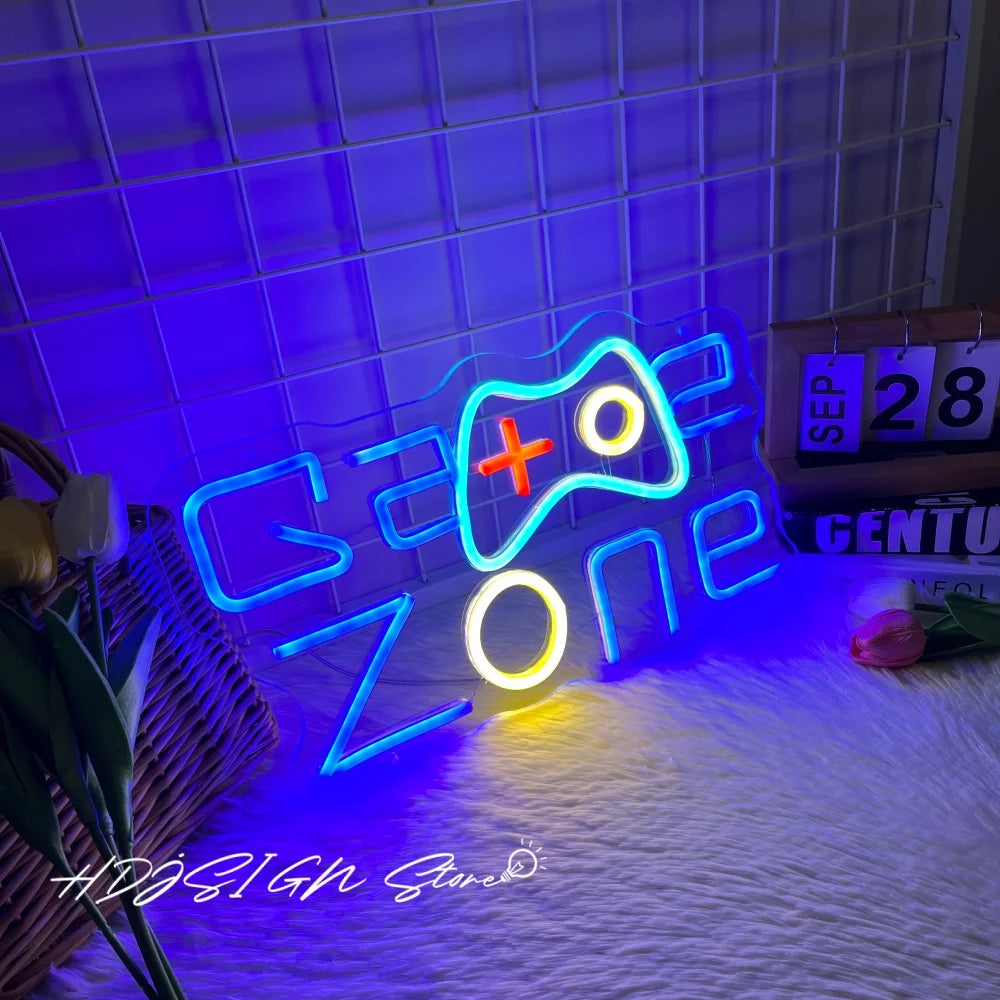 Game Zone Neon Sign Led Lighting Game Room Decor Led Light Letters Gaming Decorations USB Wall Hanging Decor