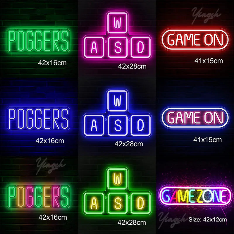 Game On Neon Sign LED Letter Gaming Keyboard Neon Decoration Lamp Dimmerable USB Plug for Game Room Bar Pubs Party Gift